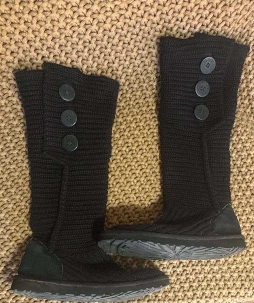 UGG Australia Classic Cardy Black Knit Foldover Button Boots